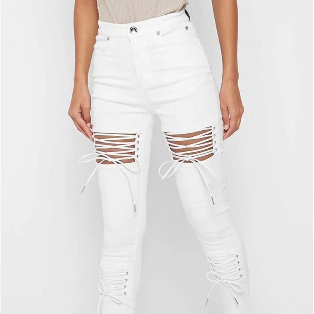 LACE UP CUT OUT SKINNY JEANS